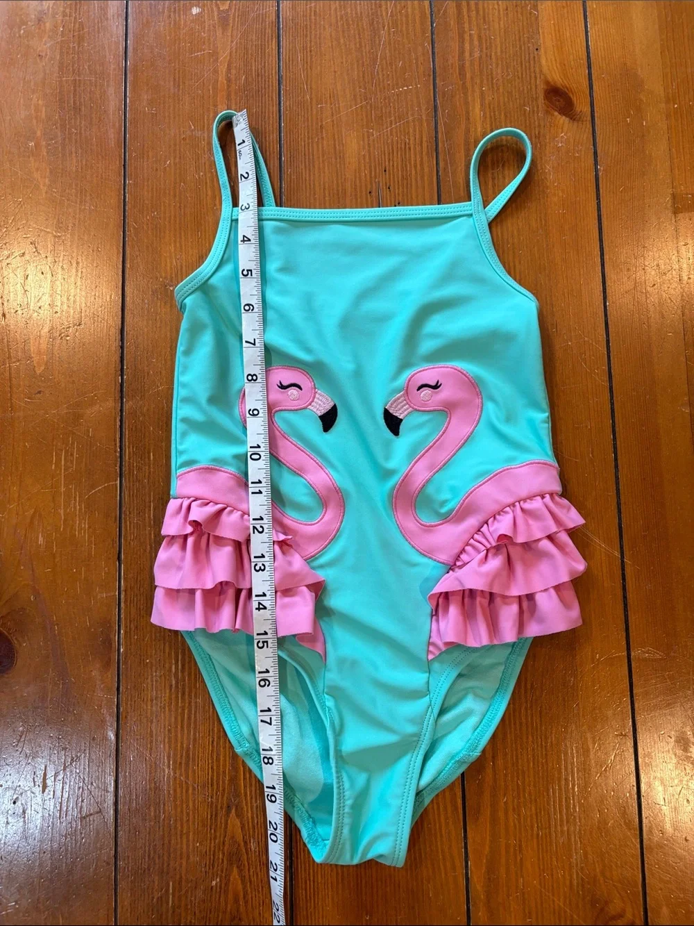 Gymboree Turquoise and Pink Flamingo Ruffle One-Piece Swimsuit Size 7